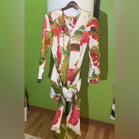 Farm Rio Spring Forest Long Sleeve Linen Blend Minidress - Picture 7 of 13